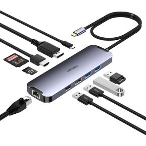 USB C Hub HDMI 4K60Hz, USB C Docking Station to DisplayPort, USB-C Thunderbolt 3 Hub Laptop Docking Station Dual Monitor with Ethernet, PD, USB3.0, SD/TF Card Reader Compatible for Windows/Mac