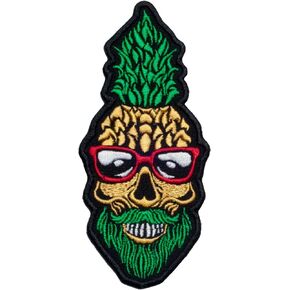 Pineapple Skull with Red Glasses Embroidered Patch Iron On. Size: 5'' X 2.3".