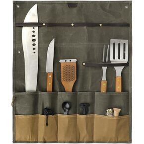 Tourbon Outdoor Camping Hanging Tool Roll Bag Canvas Cutlery Pouch Removable Tableware Multi-Purpose Storage Organizer for Camp BBQ Dinnerware Cookware