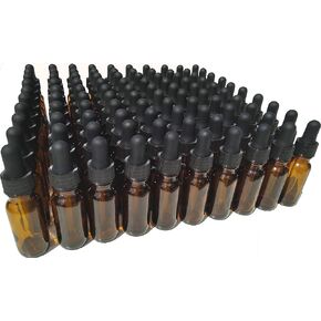 Dropper Stop® 1/2 oz Amber Glass Dropper Bottles (15mL) with Tapered Glass Droppers - Pack of 100