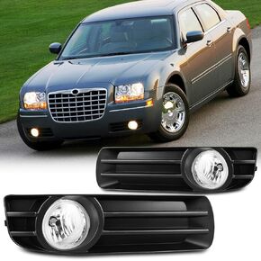 Driving Fog Lights Compatible with 2005-2010 Chrysler 300 with H10 12V42W Bulbs Fog Lamps Assembly Replacement Included Wiring Kits & Switch- 1 Pair (Clear Lens)