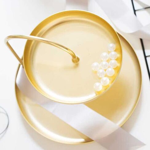 2-Tier Round Gold Jewelry Tray Organizer with Curved Lip, 8 Inch Double Decorative Vanity Tray Platter Necklace Holder, Multi Layer Makeup Storage Display Standing Shelf Tray, Matte Brass, Exxacttorch in Saudi Arabia