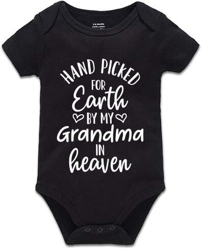 Hand Picked For Earth By My Grandma In Heaven Universal Boys And Girls Short Sleeve Bodysuits in Saudi Arabia