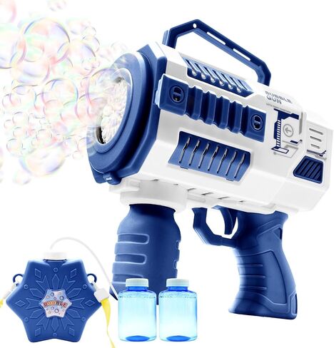 Bubble Machine 12 Hole Automatic Blaster, Light Up Bubble Gun with 2 Bubble Solutions Equipped Big Magezine, Outdoor Toys for Kids Ages 6+,Gifts for 6 7 8 9 Year Boys & Girls, Supply for Party Blue in Saudi Arabia