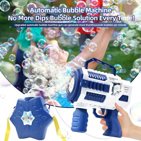 Bubble Machine 12 Hole Automatic Blaster, Light Up Bubble Gun with 2 Bubble Solutions Equipped Big Magezine, Outdoor Toys for Kids Ages 6+,Gifts for 6 7 8 9 Year Boys & Girls, Supply for Party Blue in Saudi Arabia