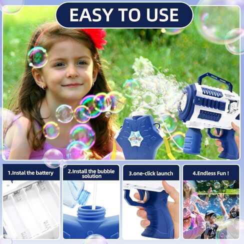 Bubble Machine 12 Hole Automatic Blaster, Light Up Bubble Gun with 2 Bubble Solutions Equipped Big Magezine, Outdoor Toys for Kids Ages 6+,Gifts for 6 7 8 9 Year Boys & Girls, Supply for Party Blue in Saudi Arabia