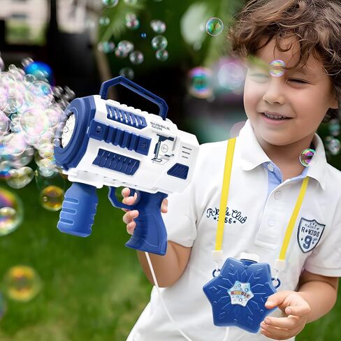Bubble Machine 12 Hole Automatic Blaster, Light Up Bubble Gun with 2 Bubble Solutions Equipped Big Magezine, Outdoor Toys for Kids Ages 6+,Gifts for 6 7 8 9 Year Boys & Girls, Supply for Party Blue in Saudi Arabia