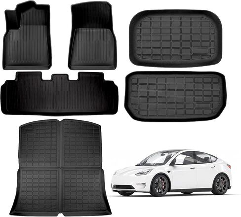 Floor Mats for Tesla Model Y 5-Seat 2019-2024, TPE All Weather Floor Mat 3D Front Cargo Liner and Rear Trunk Mat Tesla Model Y Floor Mats 2023, Automotive Floor Mats(Full Set 6 PCS) in Saudi Arabia