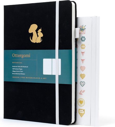 Ottergami B5 Bullet Dot Journal. Large Dotted Notebook. Hardcover. 180gsm Dot Paper. Premium Grid Notebook Incl. Pen Test Page, Elastic Enclosure, Pen Holder, Inner Pocket & Stickers. The Botanical in Saudi Arabia