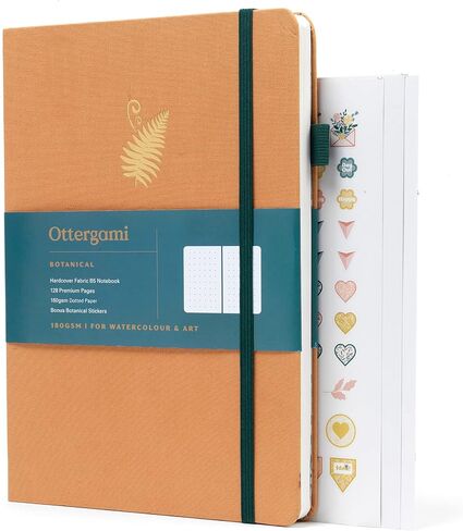 Ottergami B5 Bullet Dot Journal. Large Dotted Notebook. Hardcover. 180gsm Dot Paper. Premium Grid Notebook Incl. Pen Test Page, Elastic Enclosure, Pen Holder, Inner Pocket & Stickers. The Botanical in Saudi Arabia