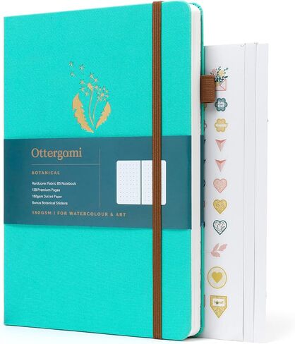 Ottergami B5 Bullet Dot Journal. Large Dotted Notebook. Hardcover. 180gsm Dot Paper. Premium Grid Notebook Incl. Pen Test Page, Elastic Enclosure, Pen Holder, Inner Pocket & Stickers. The Botanical in Saudi Arabia