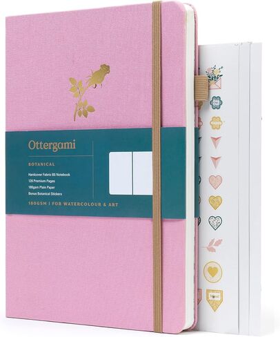 Ottergami B5 Bullet Dot Journal. Large Dotted Notebook. Hardcover. 180gsm Dot Paper. Premium Grid Notebook Incl. Pen Test Page, Elastic Enclosure, Pen Holder, Inner Pocket & Stickers. The Botanical in Saudi Arabia