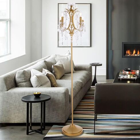 TOCHIC 5-Light Farmhouse Tranditional Crystal Floor Lamp, Black Craft Candelabra Lighting Fixture 65'' Tall for Living Room, Dining Room, Entryway, Bedroom in Saudi Arabia