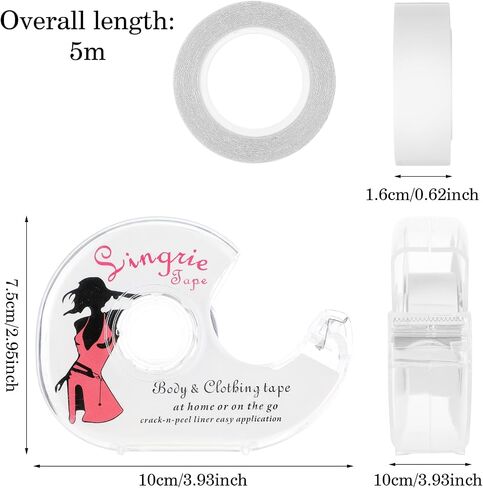 Double Sided Clothing Tape Fashion Beauty Tape Clear Body Strong Tape Transparent Fabric Adhesive Tape with Dispenser for Clothing Fabric Dress Bra in Saudi Arabia