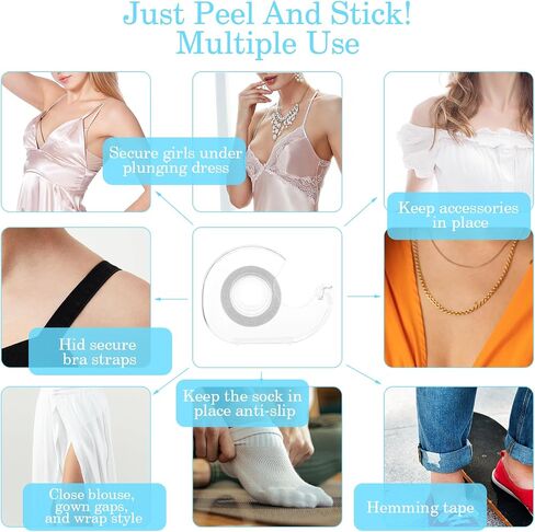Double Sided Clothing Tape Fashion Beauty Tape Clear Body Strong Tape Transparent Fabric Adhesive Tape with Dispenser for Clothing Fabric Dress Bra in Saudi Arabia
