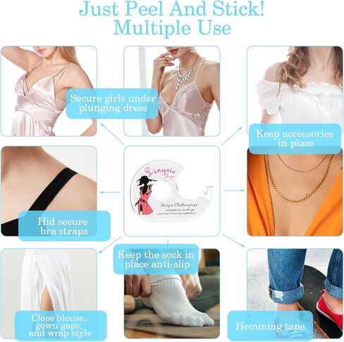 Double Sided Clothing Tape Fashion Beauty Tape Clear Body Strong Tape Transparent Fabric Adhesive Tape with Dispenser for Clothing Fabric Dress Bra in Saudi Arabia