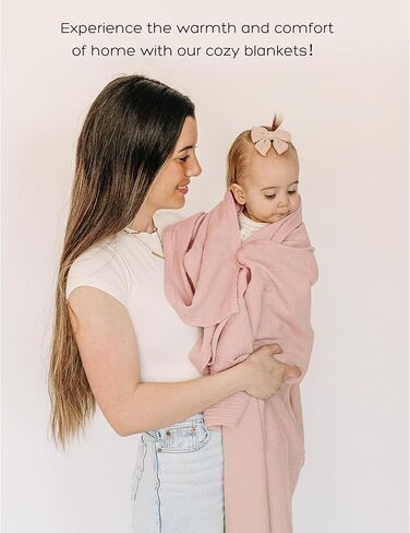 قطعتان من بطانيات استقبال قماط الموسلين للجنسين حديثي الولادة مصنوعة من القطن بنسبة 100% لفافة قماط الحضانة للأطفال البنات والأولاد، مقاس - 47 * 47 بوصة (وردي وعاجي) in Kuwait