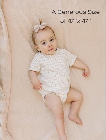 قطعتان من بطانيات استقبال قماط الموسلين للجنسين حديثي الولادة مصنوعة من القطن بنسبة 100% لفافة قماط الحضانة للأطفال البنات والأولاد، مقاس - 47 * 47 بوصة (وردي وعاجي) in Kuwait