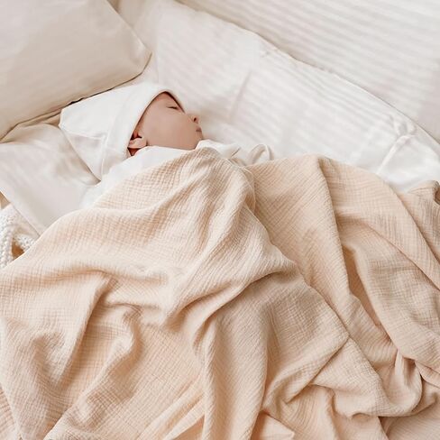 قطعتان من بطانيات استقبال قماط الموسلين للجنسين حديثي الولادة مصنوعة من القطن بنسبة 100% لفافة قماط الحضانة للأطفال البنات والأولاد، مقاس - 47 * 47 بوصة (وردي وعاجي) in Kuwait