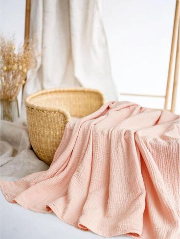 قطعتان من بطانيات استقبال قماط الموسلين للجنسين حديثي الولادة مصنوعة من القطن بنسبة 100% لفافة قماط الحضانة للأطفال البنات والأولاد، مقاس - 47 * 47 بوصة (وردي وعاجي) in Kuwait