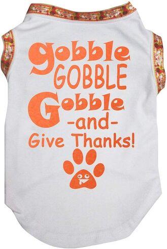 قميص Petitebella Gobble Gobble Gobble and Give Thanks Puppy Dog (أبيض/برتقالي، متوسط) in Saudi Arabia