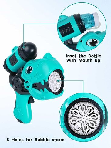 مسدس فقاعات الديناصور للأطفال، صانع منفاخ آلة الفقاعات مع أضواء وأصوات، مسدسات فقاعات للأطفال الصغار من 1 إلى 3 سنوات، هدايا ألعاب صيفية خارجية للأولاد والبنات in Kuwait