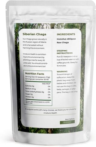 Raw Organic Wild Chaga Powder, 100% Natural Wild Harvested Chaga Mushroom in Siberian Forests, Healthy Immune System Supporter - Antioxidant Tea Supplement - (4.0 oz) in Saudi Arabia