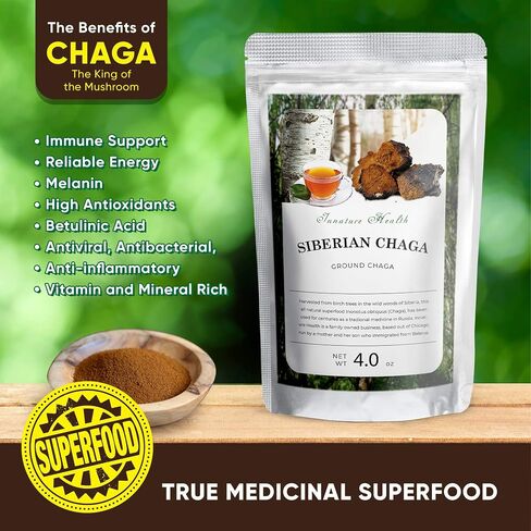 Raw Organic Wild Chaga Powder, 100% Natural Wild Harvested Chaga Mushroom in Siberian Forests, Healthy Immune System Supporter - Antioxidant Tea Supplement - (4.0 oz) in Saudi Arabia