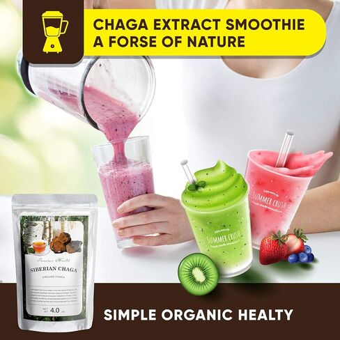 Raw Organic Wild Chaga Powder, 100% Natural Wild Harvested Chaga Mushroom in Siberian Forests, Healthy Immune System Supporter - Antioxidant Tea Supplement - (4.0 oz) in Saudi Arabia