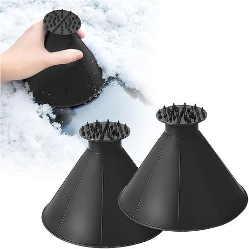 8sanlione 2PCS Magical Ice Scrapers, Funnel Snow Scrape for Car Windshield, Round Frost Removal Cleaning Tool, Winter Automotive Exterior Accessories, Universal for Bus, Truck, SUV, Van (Black) in Saudi Arabia