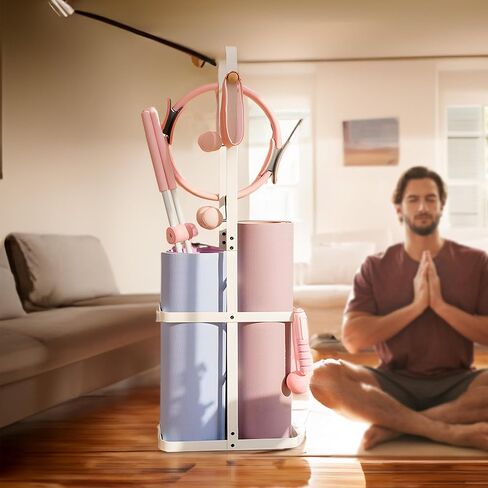 Nisorpa Yoga Mat Floor Storage Rack Yoga Mat Holder Floor Stand Standing Yoga Mat Holder All in One Organizer Yoga Equipment for Hanging Foam Roller at Fitness Class or Home Gym in Saudi Arabia