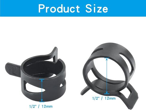 60Pcs 1/2 Inch Spring Band Type Action Hose Clamp, 12mm Black Spring Steel Spring Clip Pipe for Water Pipe (Black) in Saudi Arabia
