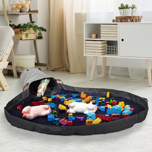 Toy Storage Basket and Playmat - Large Toy Blanket Storage Mat with Zippers - Slide Away Canvas Bag Storage Bin - Sturdy Kids Storage Baskets & Mat - Toy Bag Play Mat For Girls & Boys, Light Grey in Saudi Arabia