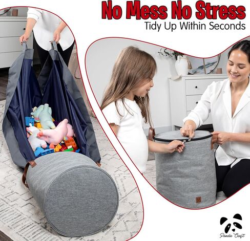 Toy Storage Basket and Playmat - Large Toy Blanket Storage Mat with Zippers - Slide Away Canvas Bag Storage Bin - Sturdy Kids Storage Baskets & Mat - Toy Bag Play Mat For Girls & Boys, Light Grey in Saudi Arabia