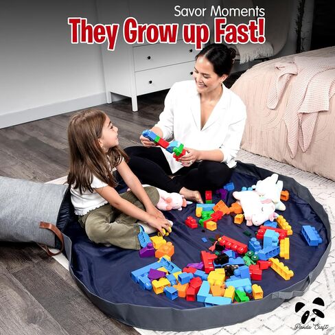 Toy Storage Basket and Playmat - Large Toy Blanket Storage Mat with Zippers - Slide Away Canvas Bag Storage Bin - Sturdy Kids Storage Baskets & Mat - Toy Bag Play Mat For Girls & Boys, Light Grey in Saudi Arabia