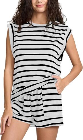 2 Piece Lounge Sets for Women Summer Matching Pajama Sets Outfit Cap Sleeve T Shirt Shorts Loungewear Tracksuits Sets in Saudi Arabia