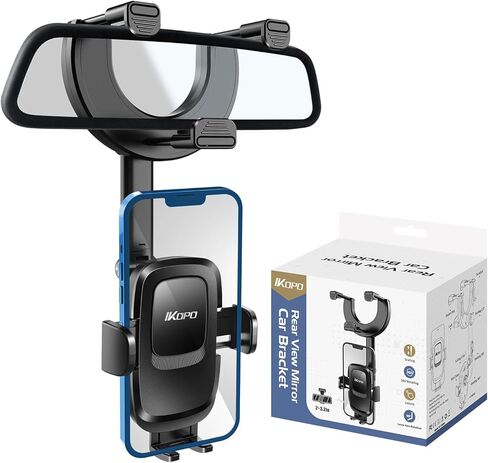 IKOPO حامل هاتف السيارة مرآة الرؤية الخلفية جبل، أقوى حامل الهاتف الخليوي المحمول مقاوم للصدمات للسيارة مع ذراع قابل للتعديل مناسب لجميع الهواتف وجميع مرآة الرؤية الخلفية للسيارة in Kuwait