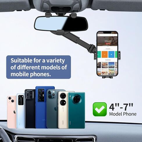 IKOPO حامل هاتف السيارة مرآة الرؤية الخلفية جبل، أقوى حامل الهاتف الخليوي المحمول مقاوم للصدمات للسيارة مع ذراع قابل للتعديل مناسب لجميع الهواتف وجميع مرآة الرؤية الخلفية للسيارة in Kuwait