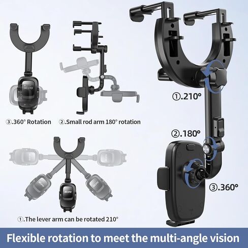 IKOPO حامل هاتف السيارة مرآة الرؤية الخلفية جبل، أقوى حامل الهاتف الخليوي المحمول مقاوم للصدمات للسيارة مع ذراع قابل للتعديل مناسب لجميع الهواتف وجميع مرآة الرؤية الخلفية للسيارة in Kuwait