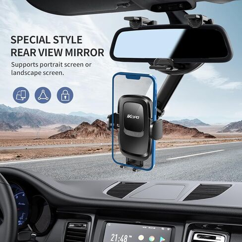 IKOPO حامل هاتف السيارة مرآة الرؤية الخلفية جبل، أقوى حامل الهاتف الخليوي المحمول مقاوم للصدمات للسيارة مع ذراع قابل للتعديل مناسب لجميع الهواتف وجميع مرآة الرؤية الخلفية للسيارة in Kuwait