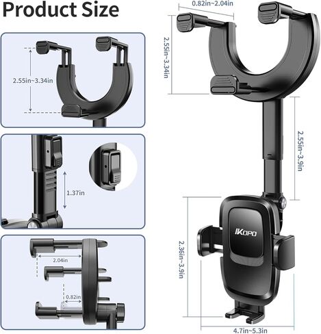 IKOPO حامل هاتف السيارة مرآة الرؤية الخلفية جبل، أقوى حامل الهاتف الخليوي المحمول مقاوم للصدمات للسيارة مع ذراع قابل للتعديل مناسب لجميع الهواتف وجميع مرآة الرؤية الخلفية للسيارة in Kuwait