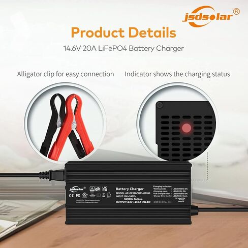 12V 20A Lithium Battery Charger LiFePO4 Battery Charger AC-DC Smart Charger with Anderson Connector LED Indicator Special for Lithium LiFePO4 Deep Cycle Rechargeable Batteries of Boat, RV in Saudi Arabia