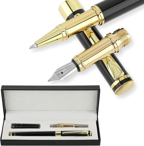 Cobee Luxury Fountain Pen with Ballpoint Pen Nib, Fine Point Fountain Rollerball Pen in Gift Box with 4 Ink Cartridges Business Writing Pen Set for Signature Calligraphy Office in Saudi Arabia