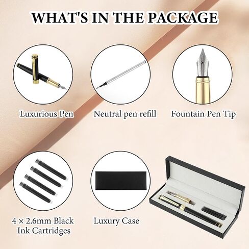 Cobee Luxury Fountain Pen with Ballpoint Pen Nib, Fine Point Fountain Rollerball Pen in Gift Box with 4 Ink Cartridges Business Writing Pen Set for Signature Calligraphy Office in Saudi Arabia