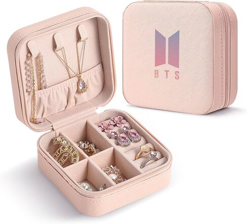 صندوق مجوهرات BTS Merch، حقيبة مجوهرات صغيرة للسفر هدية لمحبي BTS، تخزين منظم للخاتم والأقراط والسوار in Kuwait