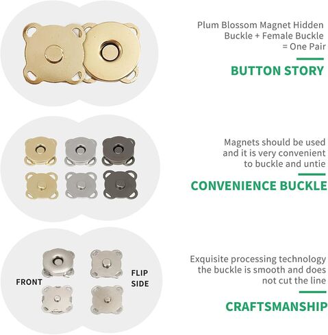 Zrwcvxy 20 Sets 14mm Plum Magnetic Sewing Snaps Buttons for Handbags, Purses, Clothes, Bags DIY Handmade Closure Buttons (Gold in Saudi Arabia