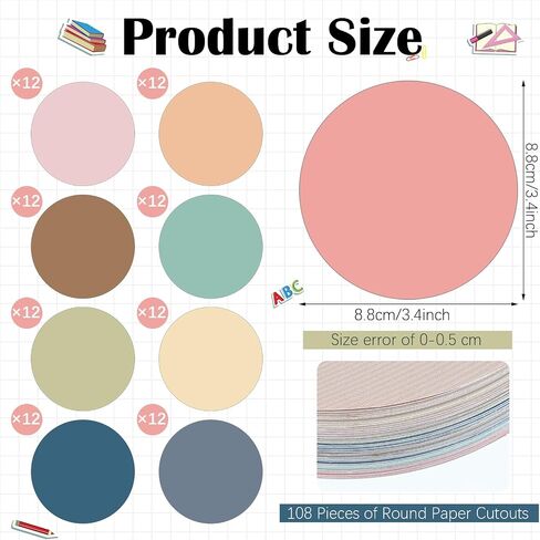 Geyee 108 Pcs Summer Paper Cutouts Classroom Small Bulletin Board Cut Outs Assorted Color Cutouts Classroom Decoration Paper Die Cuts for DIY Kids Projects Craft School Party Decor(Circle) in Saudi Arabia