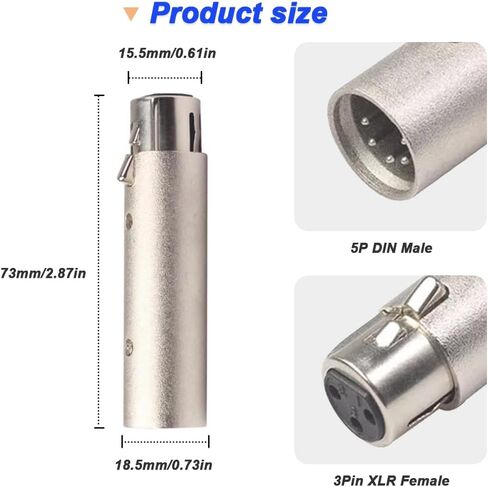 XLR إلى 5Pin Din MIDI محول، MIDI 5 دبابيس DIN ذكر إلى XLR 3 دبابيس محول محول ذكر لمطابقة الآلات الموسيقية (2 حزمة) in Kuwait