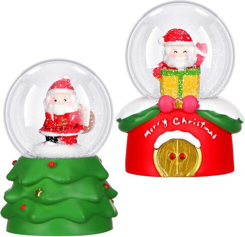 Shappy 2 Pcs Christmas Glitter Water Globe 1.77 inch Mini Snow Globe Santa Claus Christmas Tree Snowman Snow Christmas Elements Snow Globe House Decoration with LED Light for Family Office in Saudi Arabia