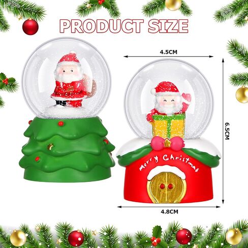 Shappy 2 Pcs Christmas Glitter Water Globe 1.77 inch Mini Snow Globe Santa Claus Christmas Tree Snowman Snow Christmas Elements Snow Globe House Decoration with LED Light for Family Office in Saudi Arabia